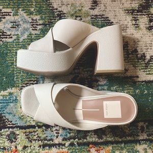 Ivory Leather, chunky platform, wide heel